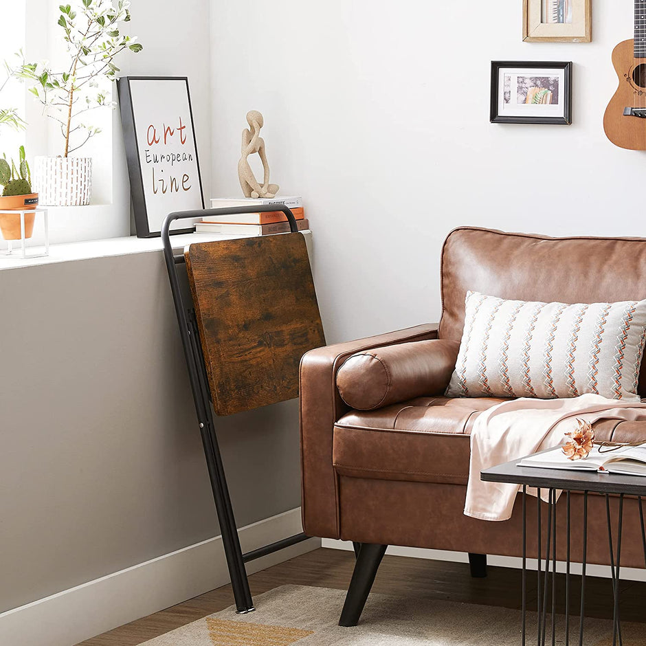 Folding Side Table – Wood – Rustic Brown – Space-Saving Design for Small Spaces
