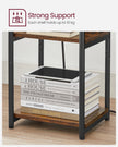 Narrow Bedside Table – Wood – Rustic Brown and Black – Integrated Charging Station with 2 AC and 2 USB Outlets