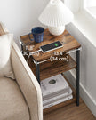 Narrow Bedside Table – Wood – Rustic Brown and Black – Integrated Charging Station with 2 AC and 2 USB Outlets
