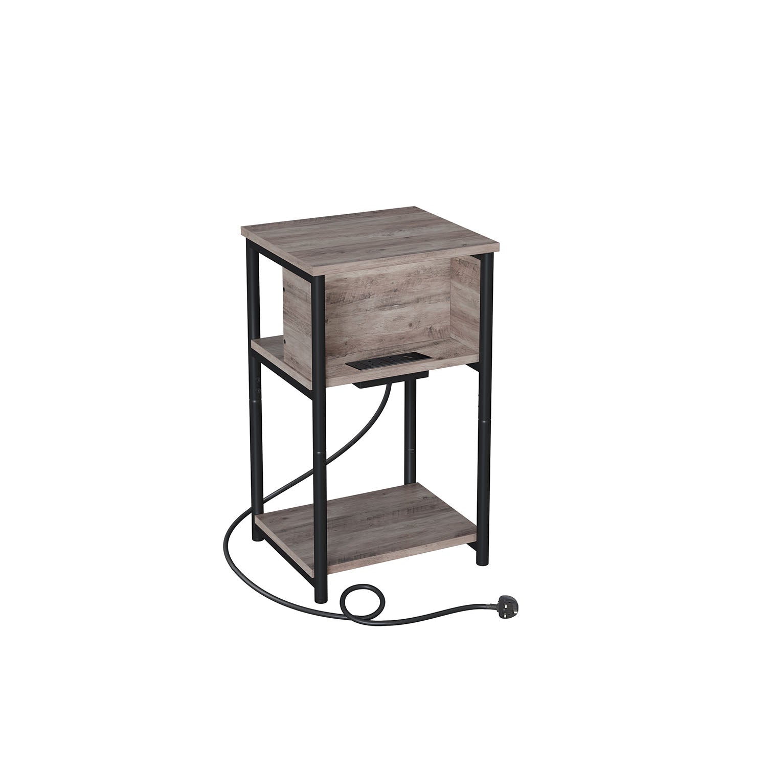 Slim Side Table – Wood – Heather Greige and Ink Black – Charging Station with AC and USB Outlets