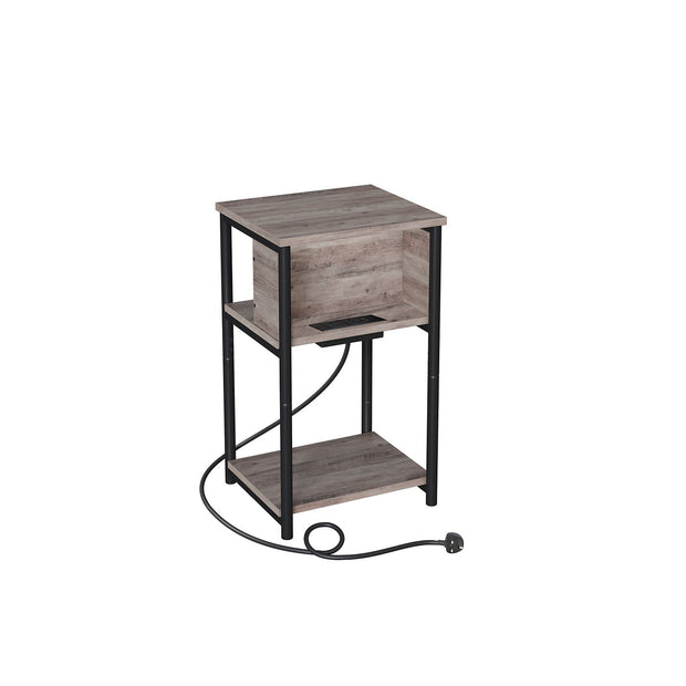 Slim Side Table – Wood – Heather Greige and Ink Black – Charging Station with AC and USB Outlets