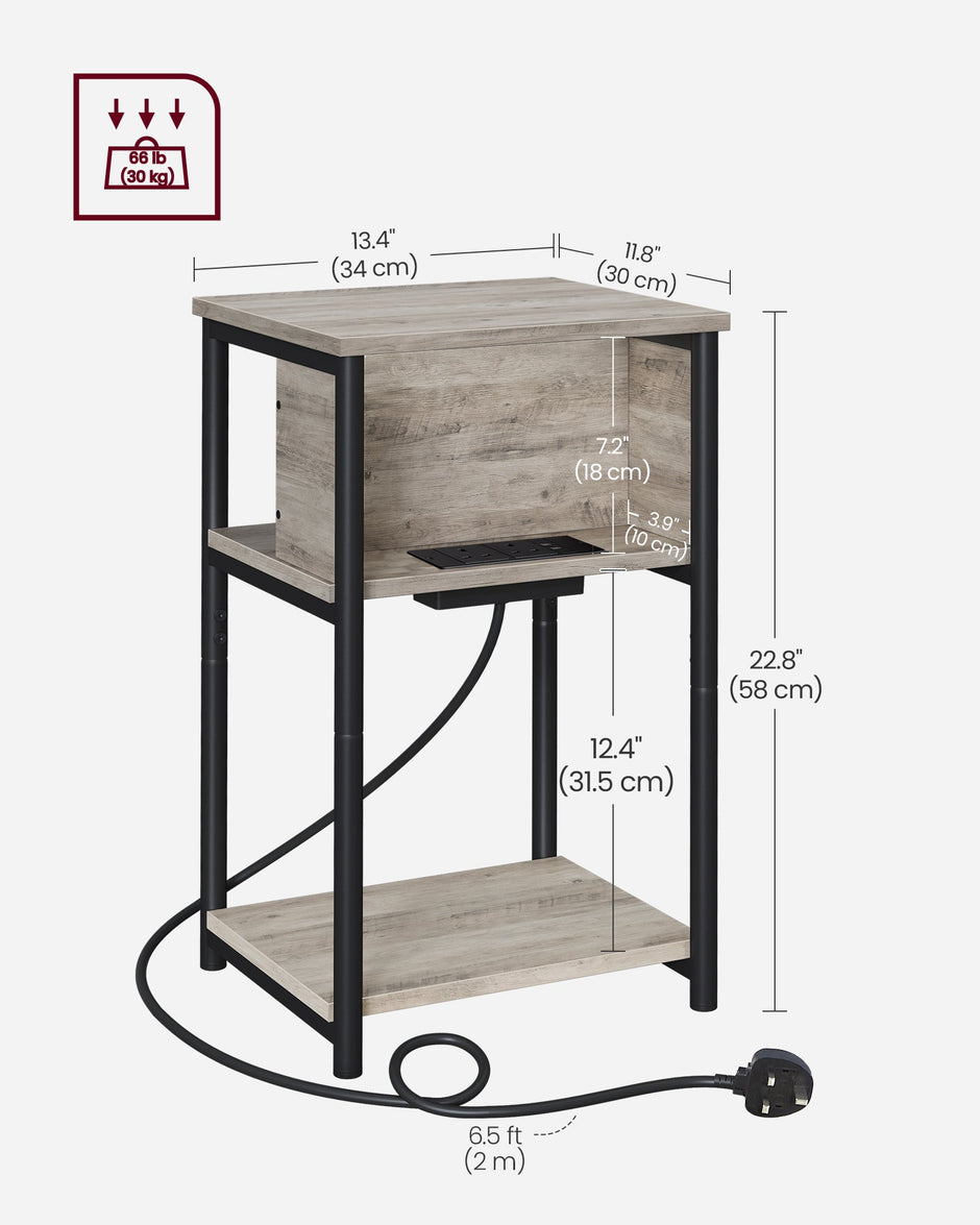 Slim Side Table – Wood – Heather Greige and Ink Black – Charging Station with AC and USB Outlets