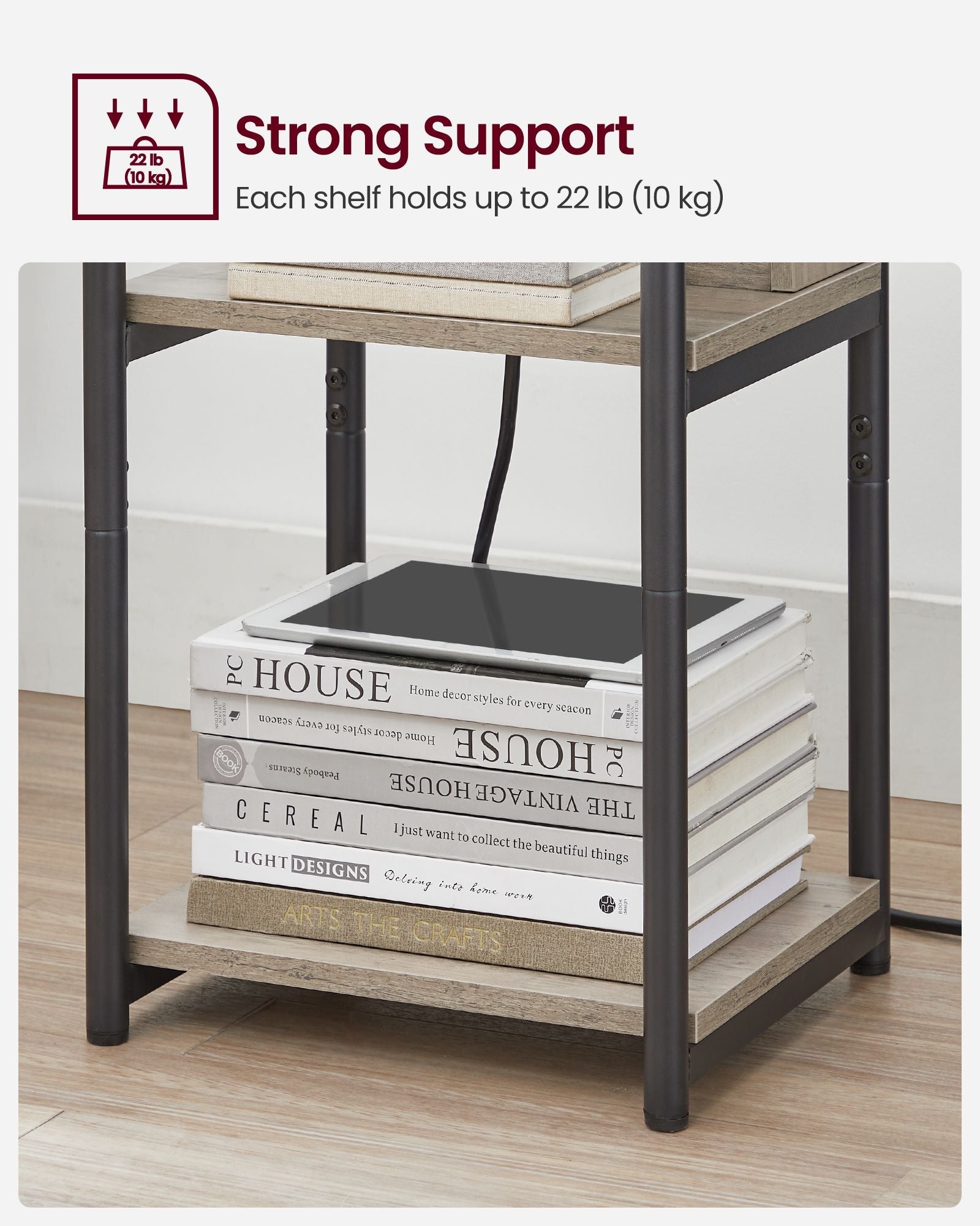 Slim Side Table – Wood – Heather Greige and Ink Black – Charging Station with AC and USB Outlets
