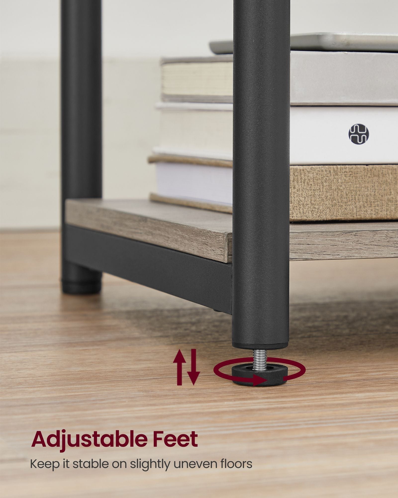 Slim Side Table – Wood – Heather Greige and Ink Black – Charging Station with AC and USB Outlets