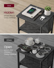 Slim Side Table – Wood and Metal – Charcoal Grey and Ink Black – Charging Station with AC and USB Outlets
