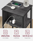 Slim Side Table – Wood and Metal – Charcoal Grey and Ink Black – Charging Station with AC and USB Outlets