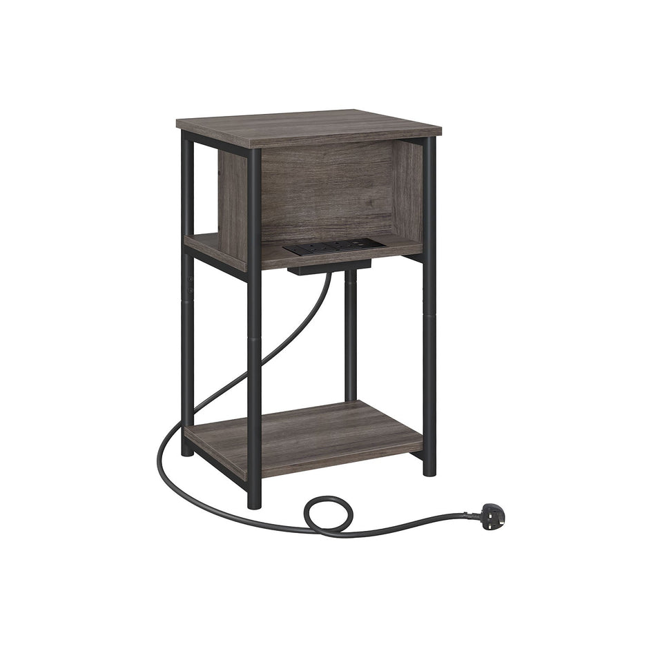 Slim Side Table – Wood – Chestnut Brown and Ink Black – Includes Charging Station with AC and USB Outlets