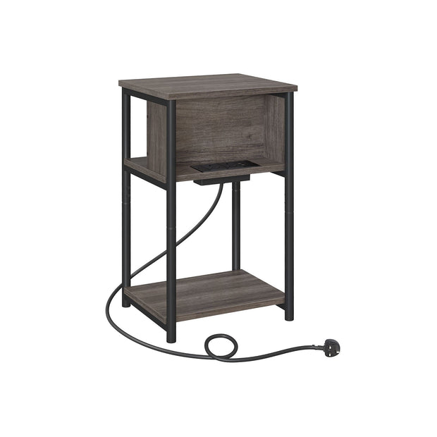 Slim Side Table – Wood – Chestnut Brown and Ink Black – Includes Charging Station with AC and USB Outlets