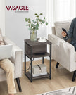 Slim Side Table – Wood – Chestnut Brown and Ink Black – Includes Charging Station with AC and USB Outlets