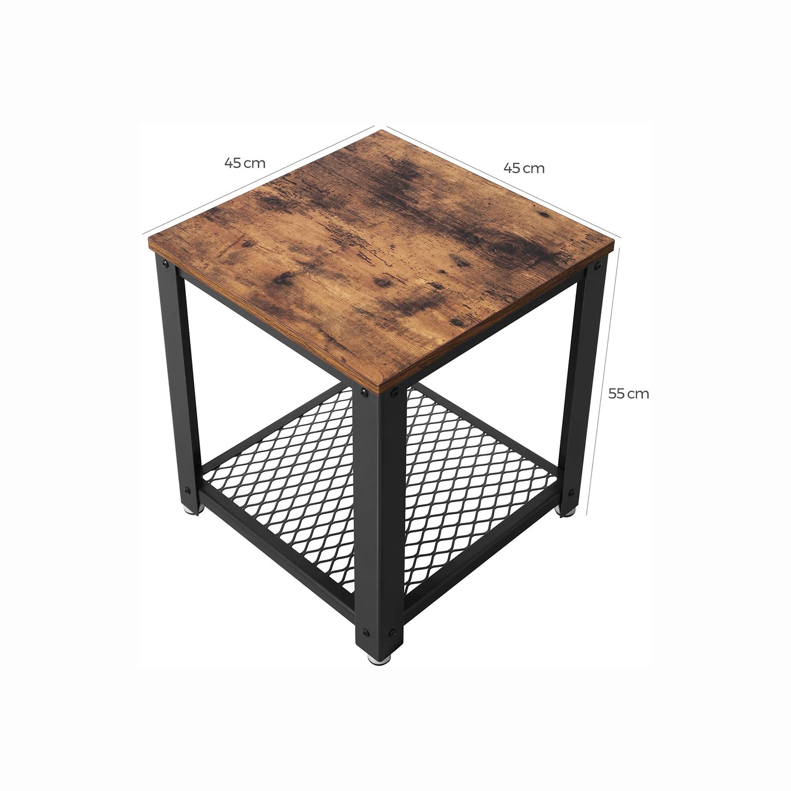 Antique Side Table – Metal Frame – Rustic Brown – Easy Assembly for Versatile Use