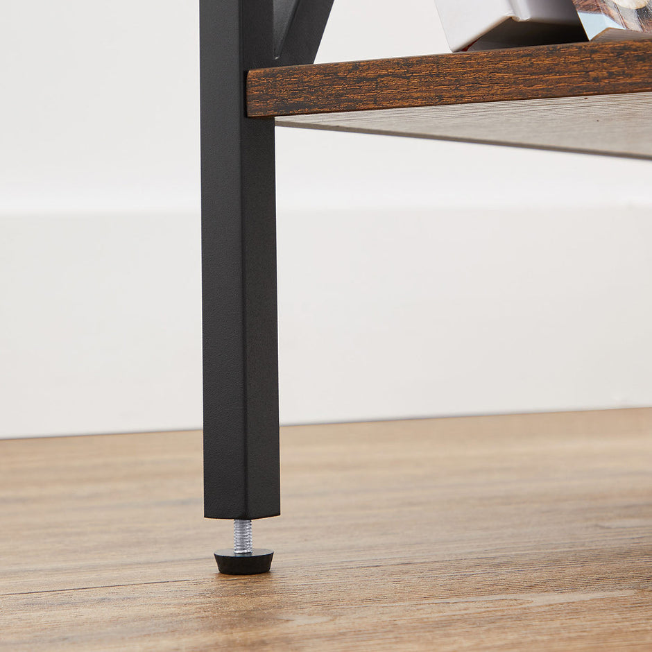 Nightstand – Wood and Metal – Rustic Brown and Black – Industrial Design with Drawer and Storage Shelf
