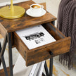 Nightstand – Wood and Metal – Rustic Brown and Black – Industrial Design with Drawer and Storage Shelf