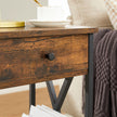 Nightstand – Wood and Metal – Rustic Brown and Black – Industrial Design with Drawer and Storage Shelf