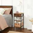 End Table – Wood and Metal – Rustic Brown and Black – Space-Saving Design with Drawer and Storage Shelves