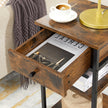 End Table – Wood and Metal – Rustic Brown and Black – Space-Saving Design with Drawer and Storage Shelves