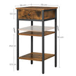 End Table – Wood and Metal – Rustic Brown and Black – Space-Saving Design with Drawer and Storage Shelves