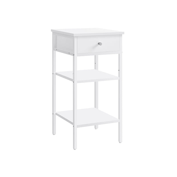 Tall Bedside Table – Wood and Metal – Rustic Brown and Black – Drawer and 2 Storage Shelves