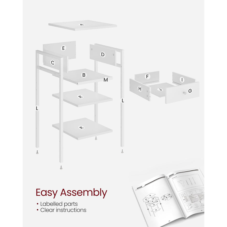 Tall Bedside Table – Wood and Metal – Rustic Brown and Black – Drawer and 2 Storage Shelves