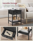 Bedside Table – Steel Frame – Ebony Black – Drawer and Shelf Equipped