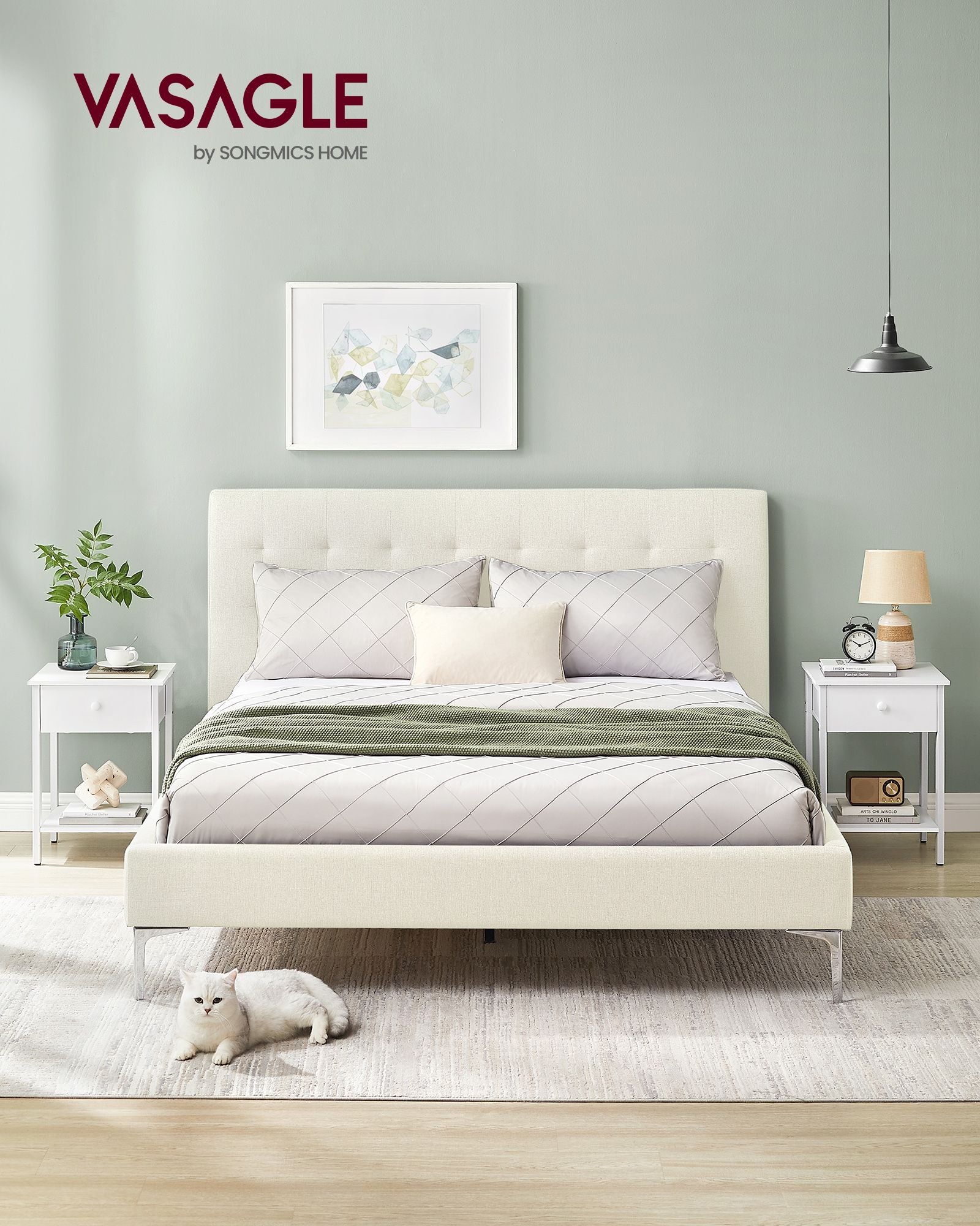 Bedside Table – Steel Frame – Matte White – With Drawer and Shelf