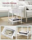 Bedside Table – Steel Frame – Matte White – With Drawer and Shelf