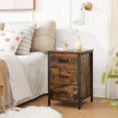 Bedside Table – Particle Board – Rustic Brown and Black – 3 Drawers, Industrial Style
