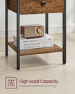 Nightstand – Metal – Rustic Brown – Industrial Design with Drawer and Shelf