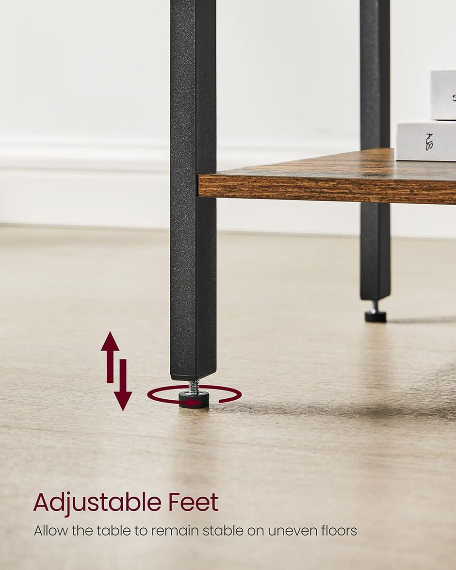 Nightstand – Metal – Rustic Brown – Industrial Design with Drawer and Shelf