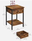 Nightstand – Metal – Rustic Brown – Industrial Design with Drawer and Shelf