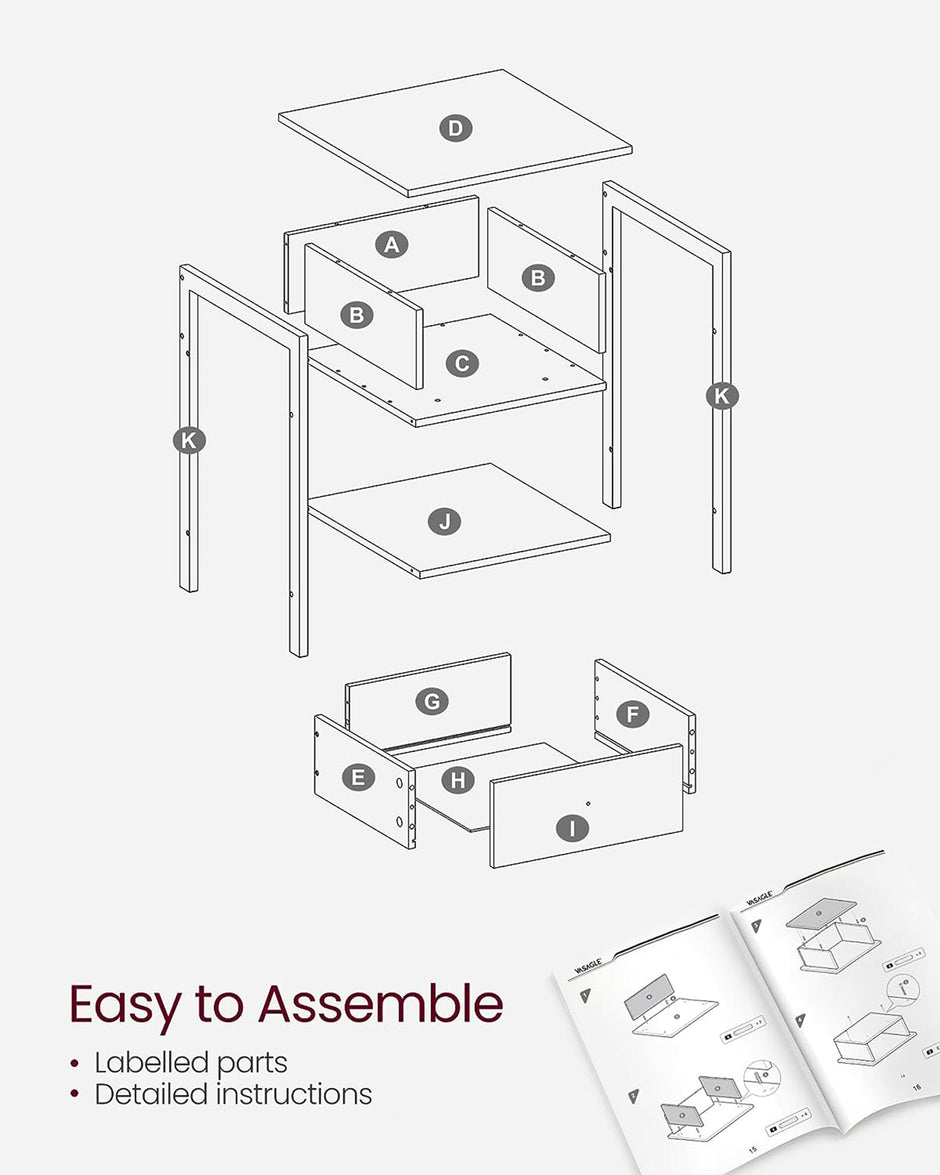 Nightstand – Metal – Rustic Brown – Industrial Design with Drawer and Shelf