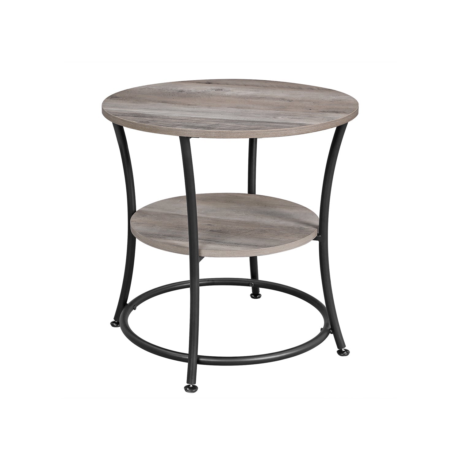 Round End Table – Metal – Rustic Brown – Industrial Design, 2 Shelves
