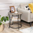 Round End Table – Metal – Rustic Brown – Industrial Design, 2 Shelves