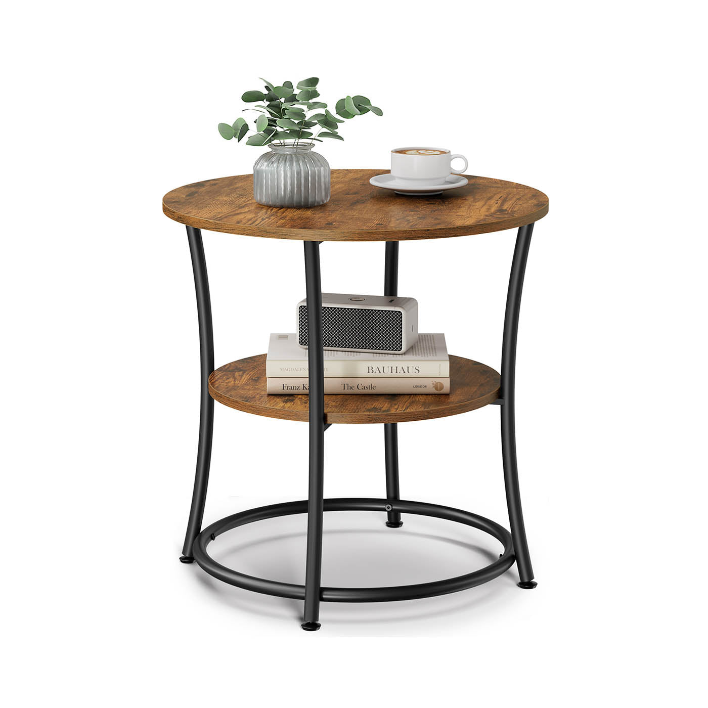 Side Table – Metal – Rustic Brown – 2 Shelves, Industrial Design