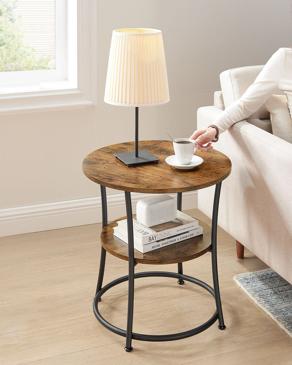 Side Table – Metal – Rustic Brown – 2 Shelves, Industrial Design