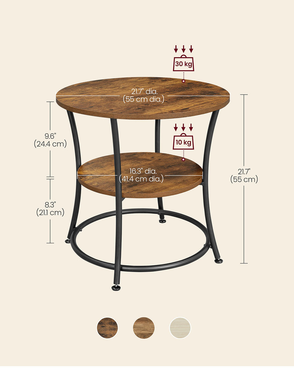 Side Table – Metal – Rustic Brown – 2 Shelves, Industrial Design