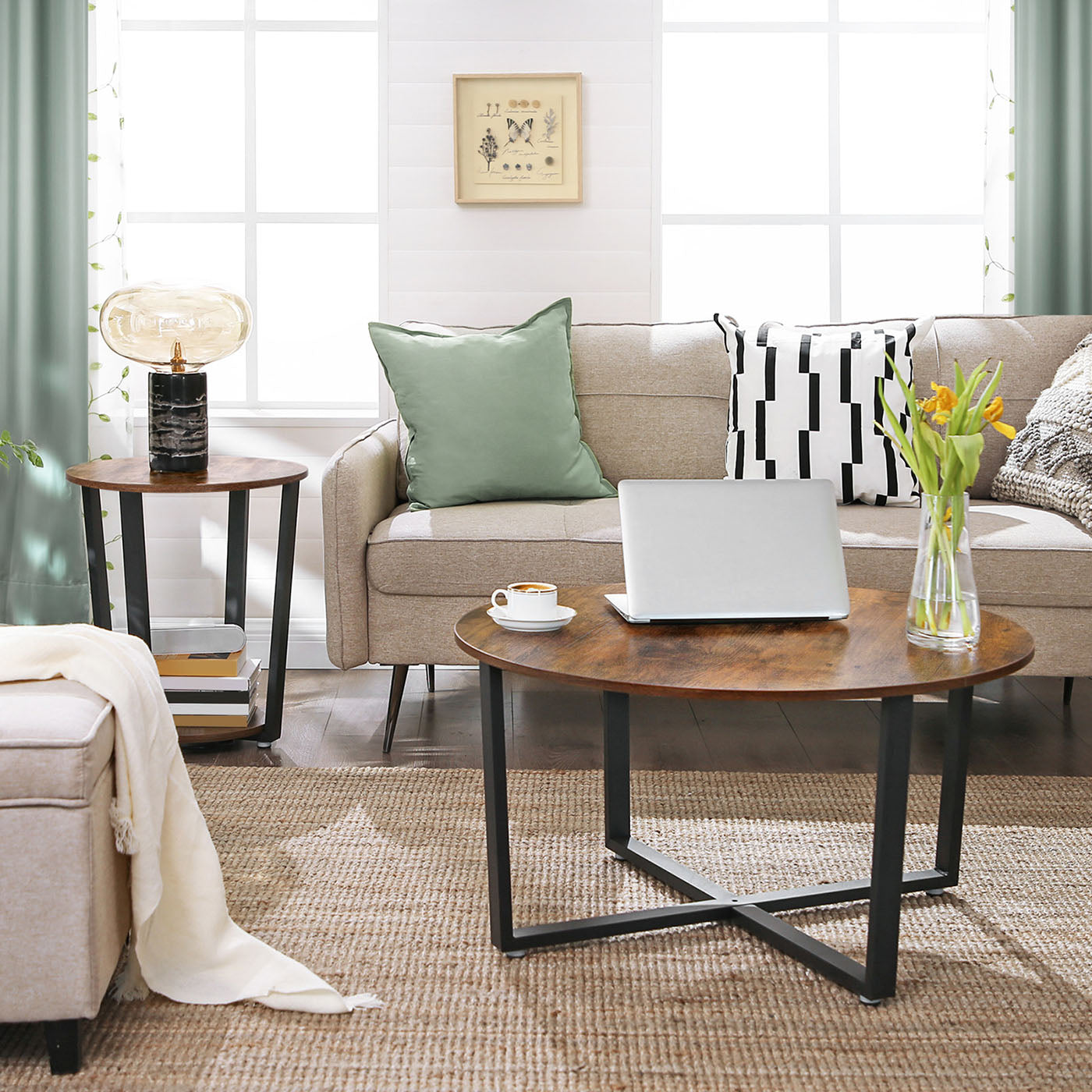 Round Sofa Table – Iron – Rustic Brown – Stable Industrial Design