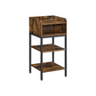 Side Table – Engineered Wood – Rustic Brown and Black – Space-Saving with Open Compartment and 2 Shelves