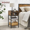 Side Table – Engineered Wood – Rustic Brown and Black – Space-Saving with Open Compartment and 2 Shelves