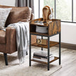 Side Table – Engineered Wood – Rustic Brown and Black – Space-Saving with Open Compartment and 2 Shelves