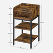 Side Table – Engineered Wood – Rustic Brown and Black – Space-Saving with Open Compartment and 2 Shelves