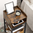 Side Table – Engineered Wood – Rustic Brown and Black – Space-Saving with Open Compartment and 2 Shelves