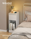 Record Player Stand – Wood – Cloud White – Vinyl Storage with Charging Station and LED Light