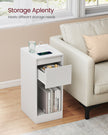 Record Player Stand – Wood – Cloud White – Vinyl Storage with Charging Station and LED Light
