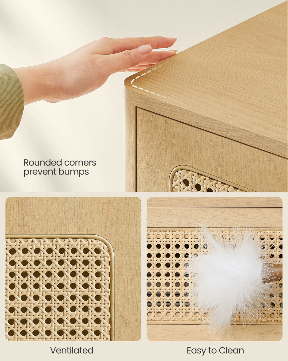 Rattan Bedside Table – Natural – Modern Design with Drawer for Living Room and Bedroom Storage