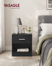 Side Table – Wood – Natural Finish – Drawer and Open Compartment