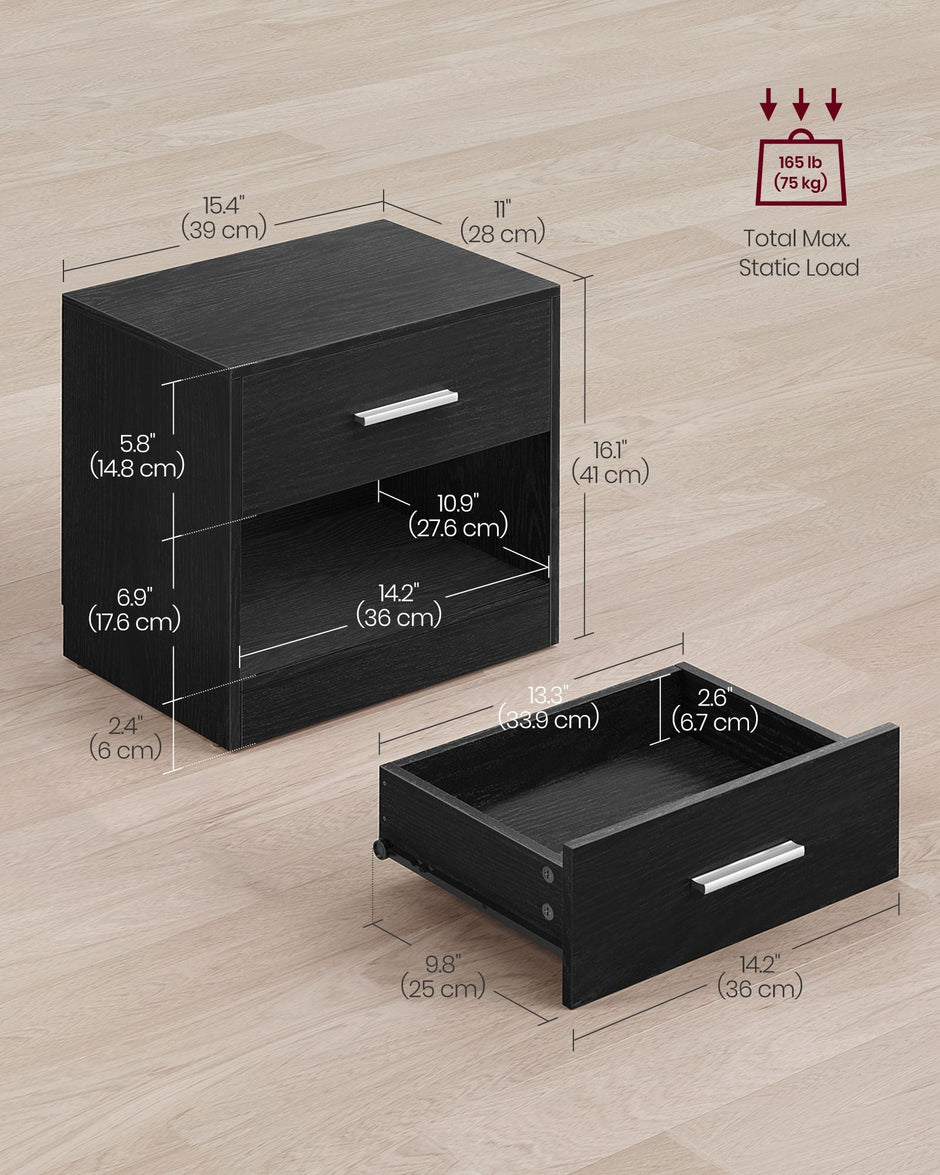 Side Table – Wood – Natural Finish – Drawer and Open Compartment