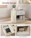 Bedside Table – Wood – Natural Finish – Drawer and Open Compartment