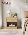 Bedside Table – Wood – Straw Yellow – With Drawer and Open Compartment