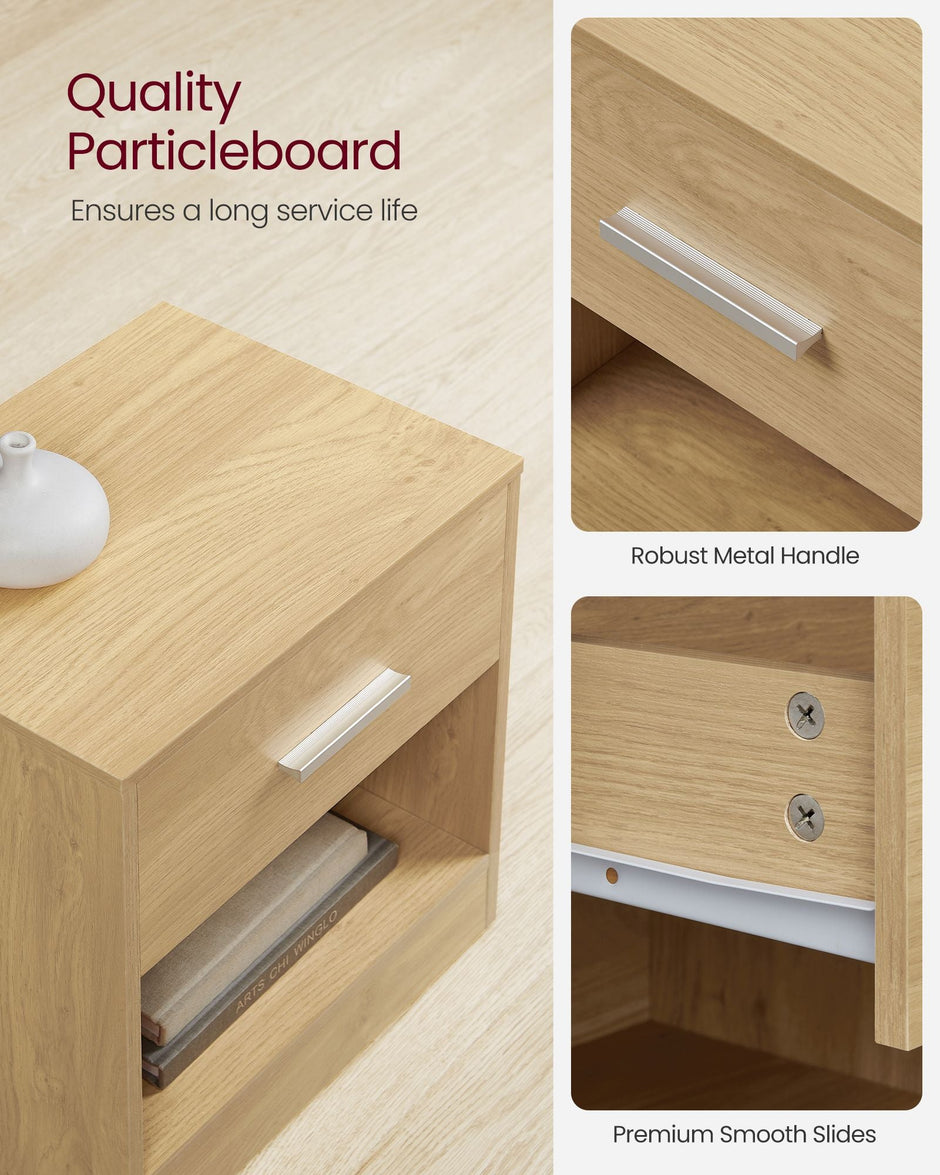 Bedside Table – Wood – Straw Yellow – With Drawer and Open Compartment
