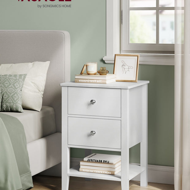 Bamboo Bedside Table – Bamboo – Cloud White – 2 Drawers and Open Shelf